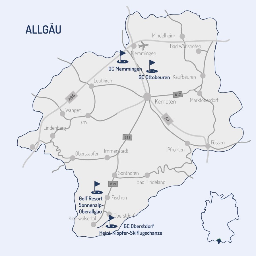 Vierplätzetournee 2026 - Golfkarte Allgäu alle Plätze blau Homepage-01