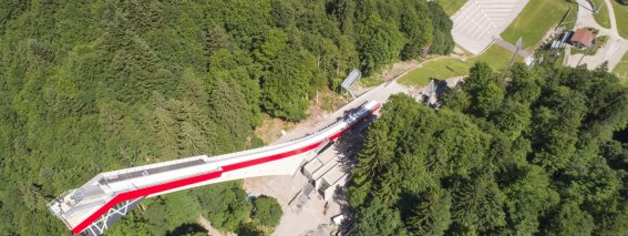 Luftaufnahme mit Blick auf die Flugschanze (c) Sportstätten Oberstdorf-Eren Karaman