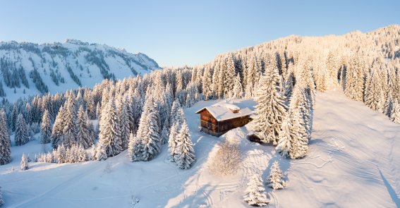 Traumhafte Alleinlage in den verschneiten Alpen