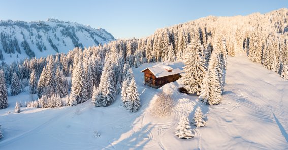 Traumhafte Alleinlage in den verschneiten Alpen