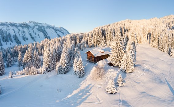 Traumhafte Alleinlage in den verschneiten Alpen