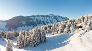 Weit und breit nur die verschneite Natur der Allgäuer Alpen