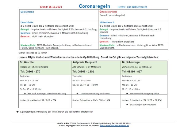 Corona Regeln Stand 15.11.2021
