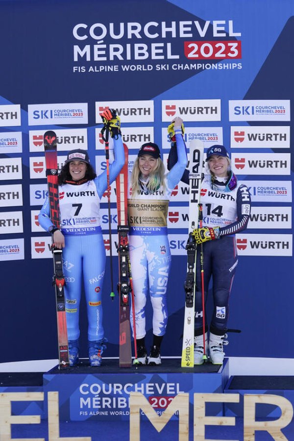 Siegerpodest - Riesenslalom WM 2023 Siegerpodest - Riesenslalom WM 2023