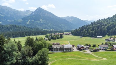 Drohnenaufnahme Sommer mit Bergblick